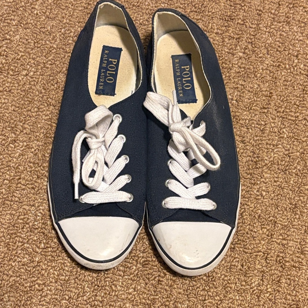 Polo by Ralph Lauren Women's Dark Blue and White Sneakers